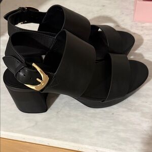 AEROSOLES Black Sandals with Gold Accent